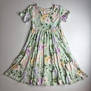 Posh Peanut Girls Short Sleeve Twirl Dress 6T Pale Green Floral READ FLAW